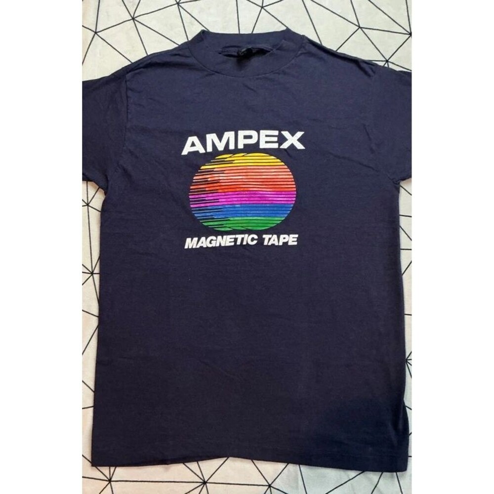 Vintage Ampex Magnetic Tape Tee - Navy Rainbow Logo - Size L